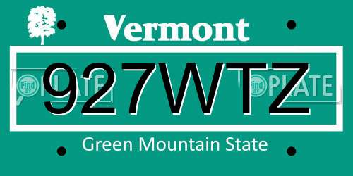 927WTZ Vermont License Plate