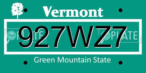 927WZ7 Vermont License Plate