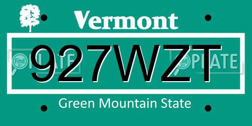 927WZT Vermont License Plate