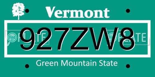 927ZW8 Vermont License Plate