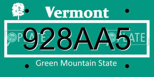 928AA5 Vermont License Plate