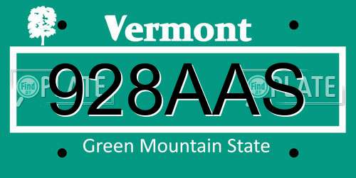 928AAS Vermont License Plate