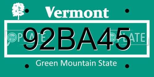 92BA45 Vermont License Plate