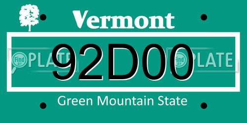 92D00 Vermont License Plate