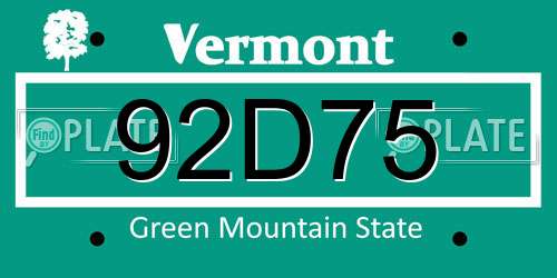 92D75 Vermont License Plate