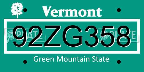 92ZG358 Vermont License Plate