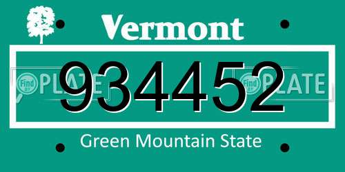 934452 Vermont License Plate