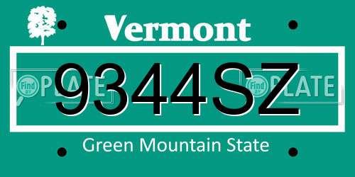 9344SZ Vermont License Plate