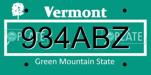 934ABZ Vermont License Plate