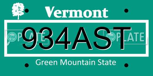 934AST Vermont License Plate