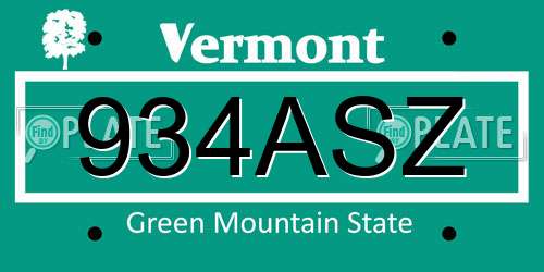 934ASZ Vermont License Plate
