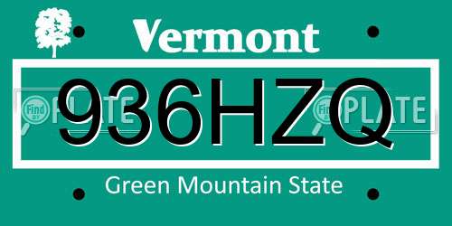 936HZQ Vermont License Plate