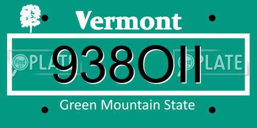 938OII Vermont License Plate