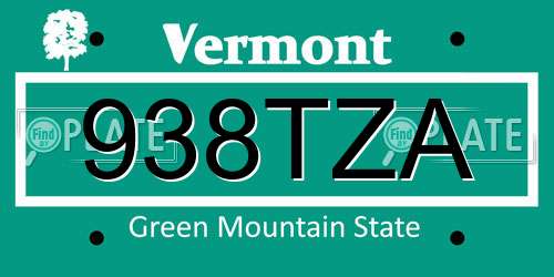 938TZA Vermont License Plate