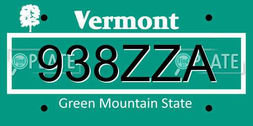 938ZZA Vermont License Plate