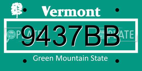 9437BB Vermont License Plate