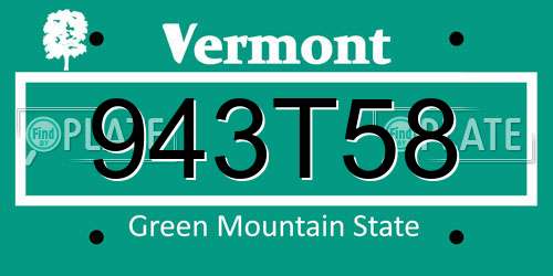 943T58 Vermont License Plate