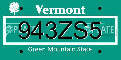 943ZS5 Vermont License Plate