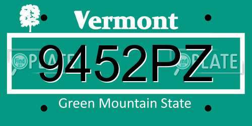 9452PZ Vermont License Plate