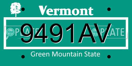 9491AV Vermont License Plate