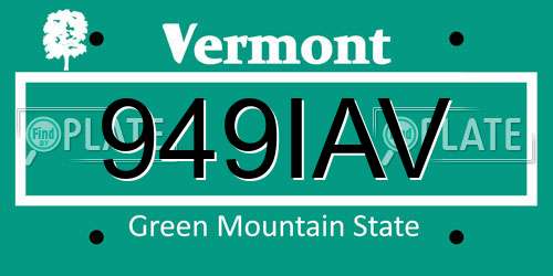 949IAV Vermont License Plate