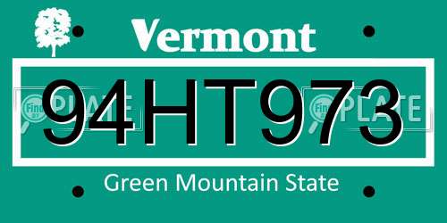 94HT973 Vermont License Plate