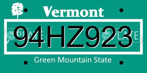 94HZ923 Vermont License Plate