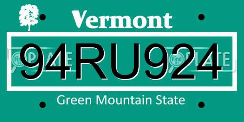 94RU924 Vermont License Plate