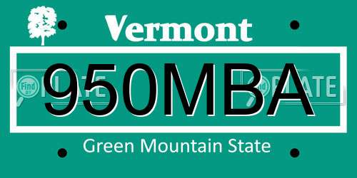 950MBA Vermont License Plate