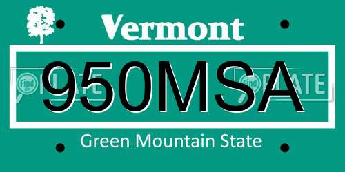 950MSA Vermont License Plate