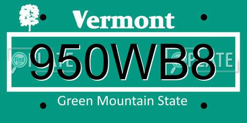 950WB8 Vermont License Plate