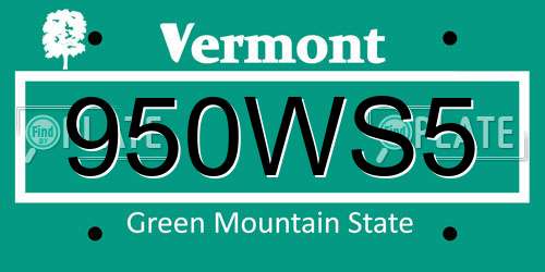 950WS5 Vermont License Plate