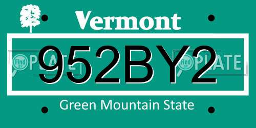 952BY2 Vermont License Plate