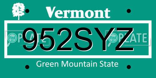 952SYZ Vermont License Plate