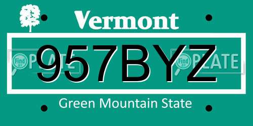 957BYZ Vermont License Plate
