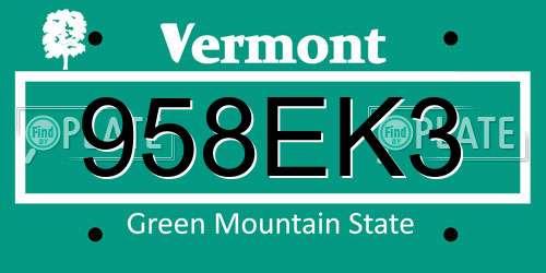 958EK3 Vermont License Plate