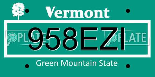 958EZI Vermont License Plate