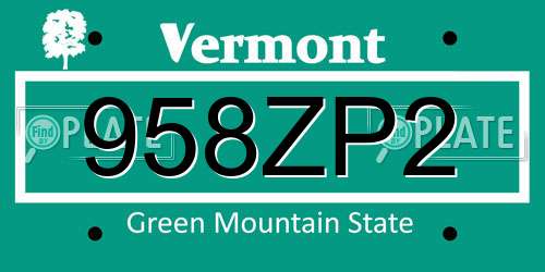 958ZP2 Vermont License Plate