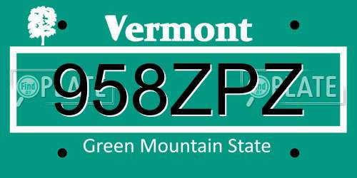 958ZPZ Vermont License Plate