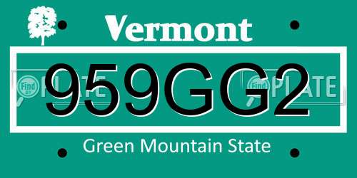 959GG2 Vermont License Plate