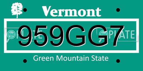 959GG7 Vermont License Plate