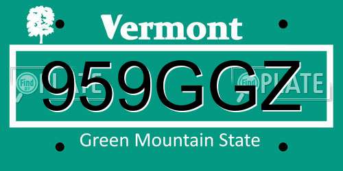 959GGZ Vermont License Plate