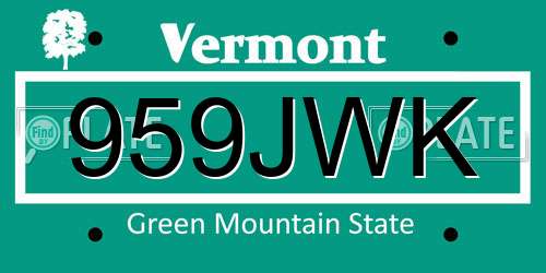 959JWK Vermont License Plate
