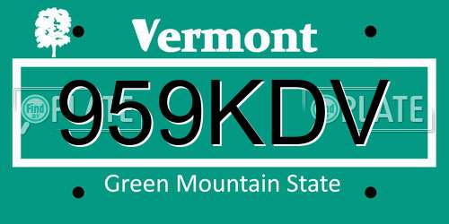 959KDV Vermont License Plate