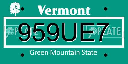 959UE7 Vermont License Plate