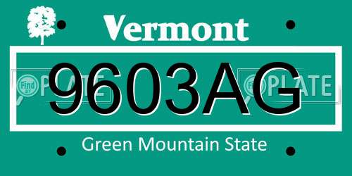 9603AG Vermont License Plate