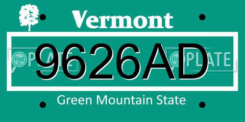 9626AD Vermont License Plate