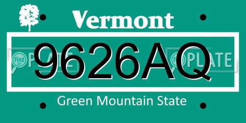 9626AQ Vermont License Plate
