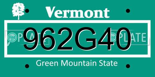 962G40 Vermont License Plate