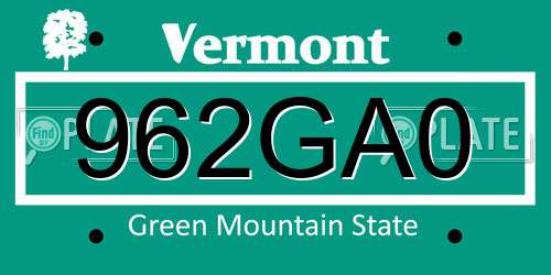 962GA0 Vermont License Plate